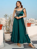 Green silk festive Anarkali suit set for women by Viyanka