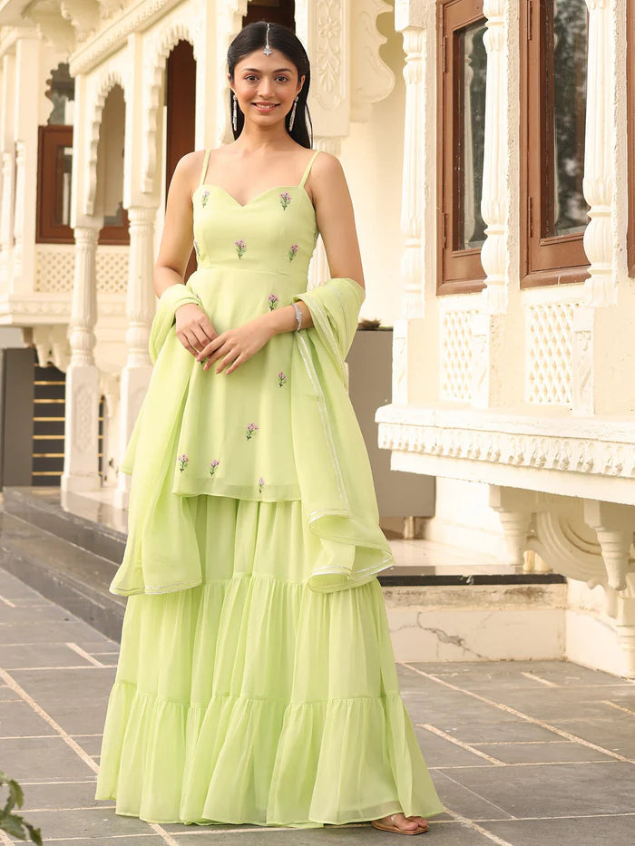 Viyanka Iconic Green Georgette Sharara Set