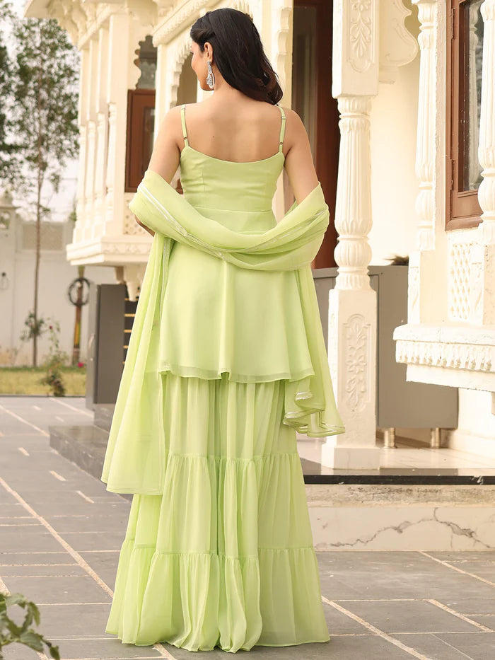 Viyanka Iconic Green Georgette Sharara Set