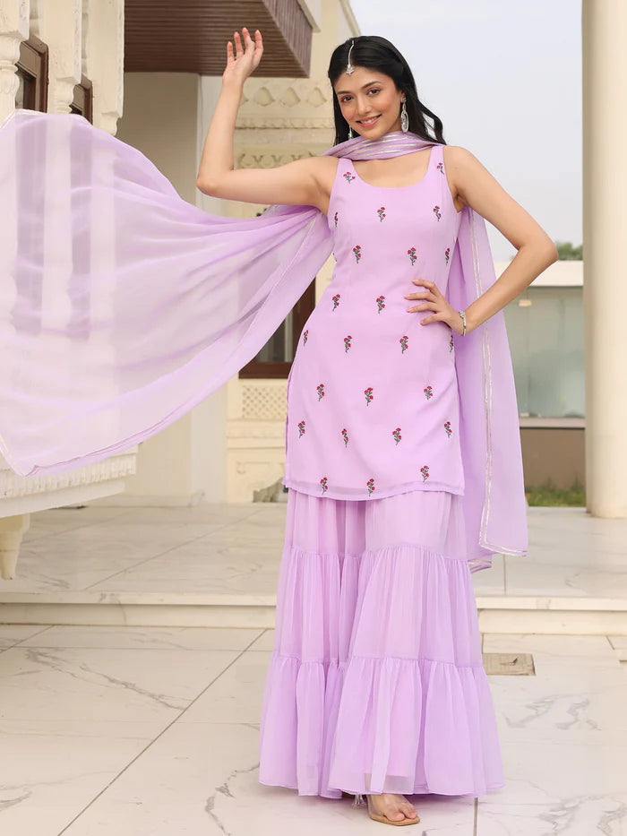 Viyanka Iconic Purple Georgette Sharara Set