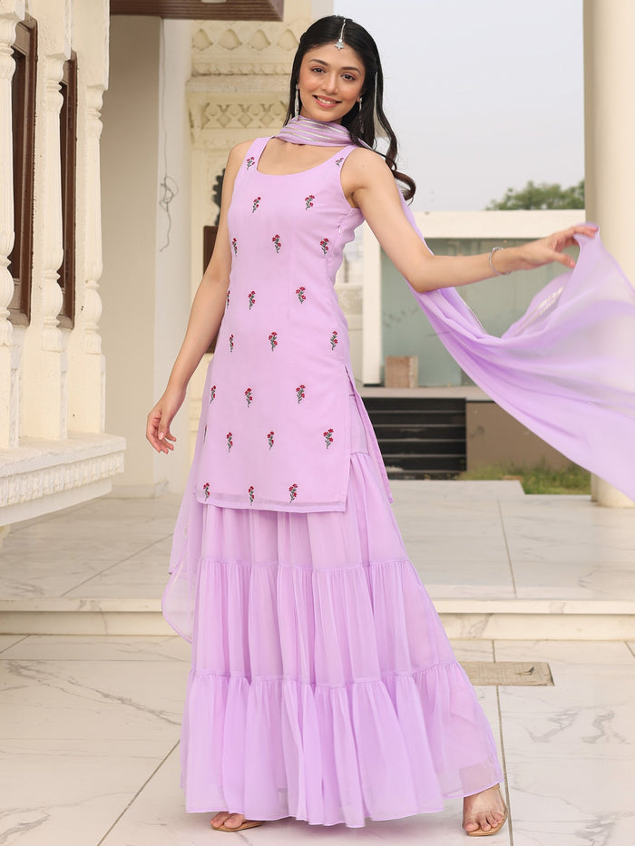 Viyanka Iconic Purple Georgette Sharara Set