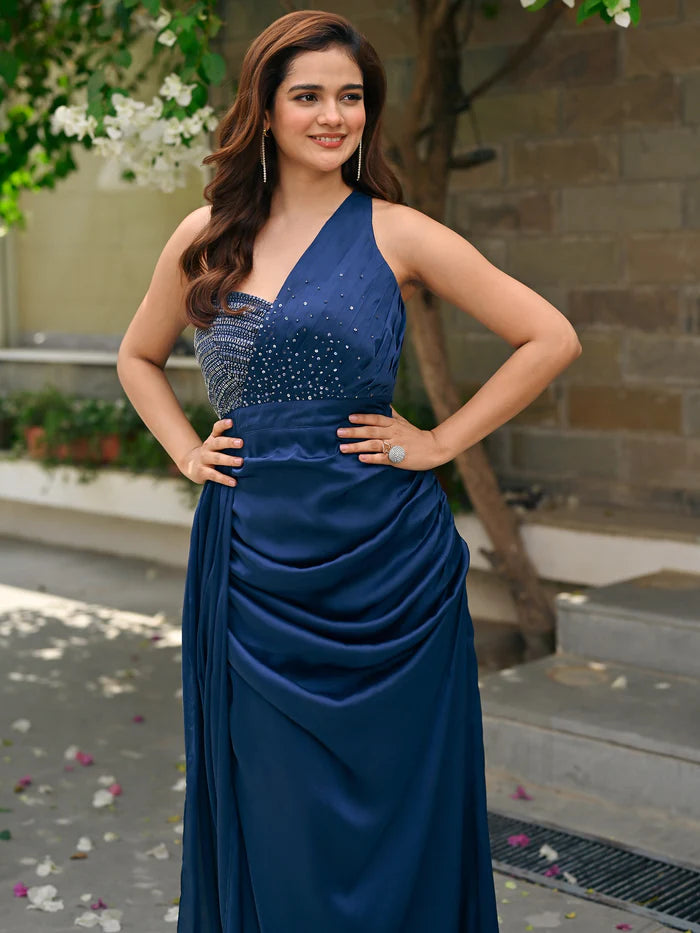 Blue One-Shoulder Gown