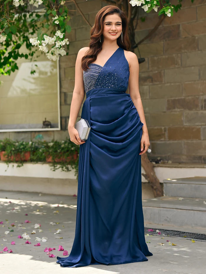 Blue One-Shoulder Gown