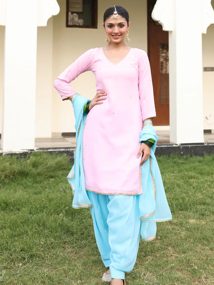 Viyanka Rosé Azure Pearl Patiala Set