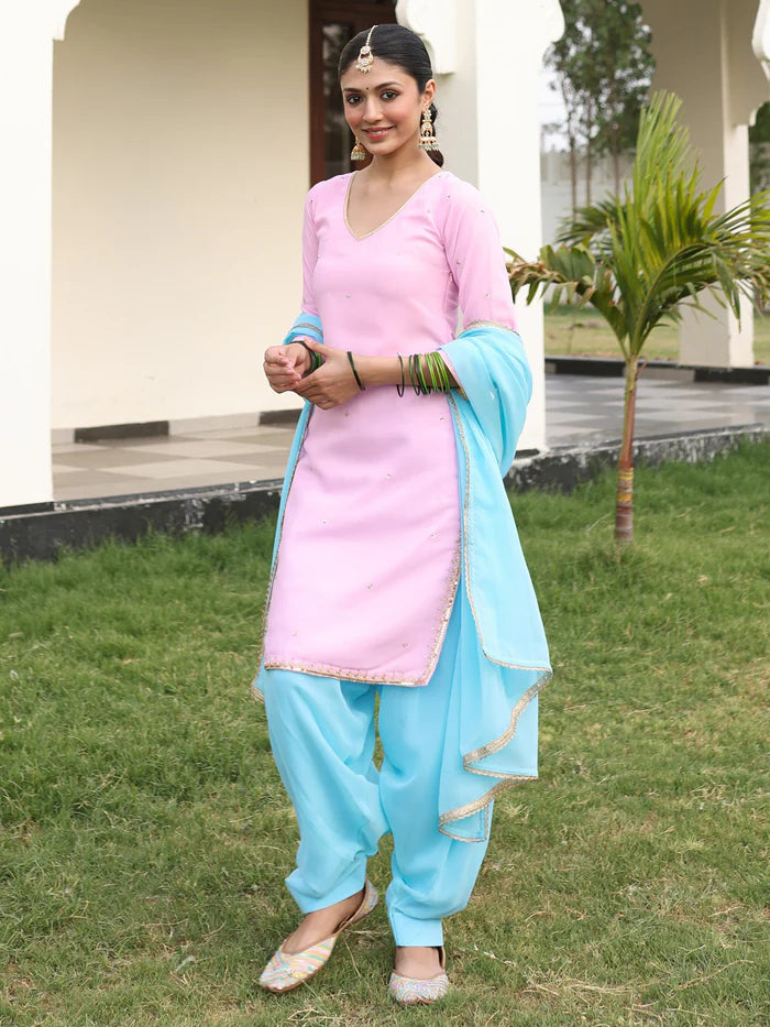 Viyanka Rosé Azure Pearl Patiala Set