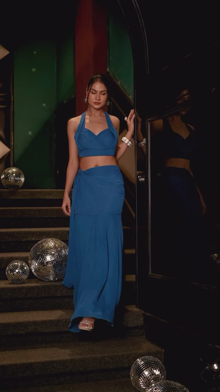 Twisted Tide Georgette Halter Co-Ord Set for Women