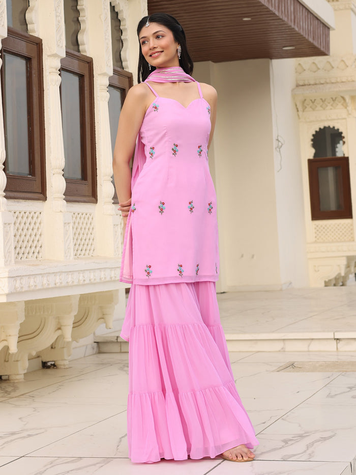 Viyanka Iconic Pink Georgette Sharara Set