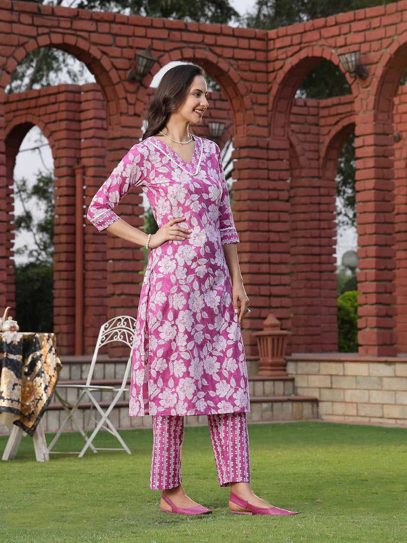 office wear kurta set for women cotton purple