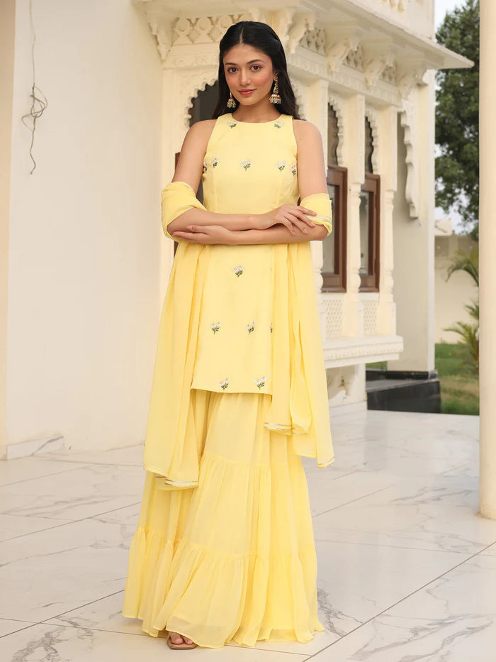 Viyanka Iconic Yellow Georgette Sharara Set