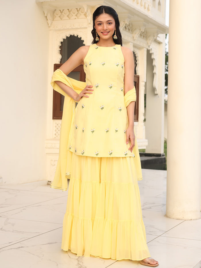 Viyanka Iconic Yellow Georgette Sharara Set