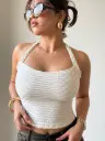 Luxe Mesh Hive Halter Top – Pearl Edition
