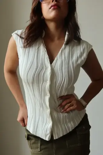 Ripple Effect Fitted White Shirt