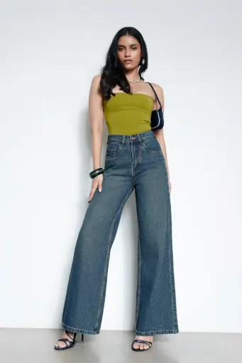 High Waist Wide-Leg Blue Jeans for Women – Midnight Muse Denim